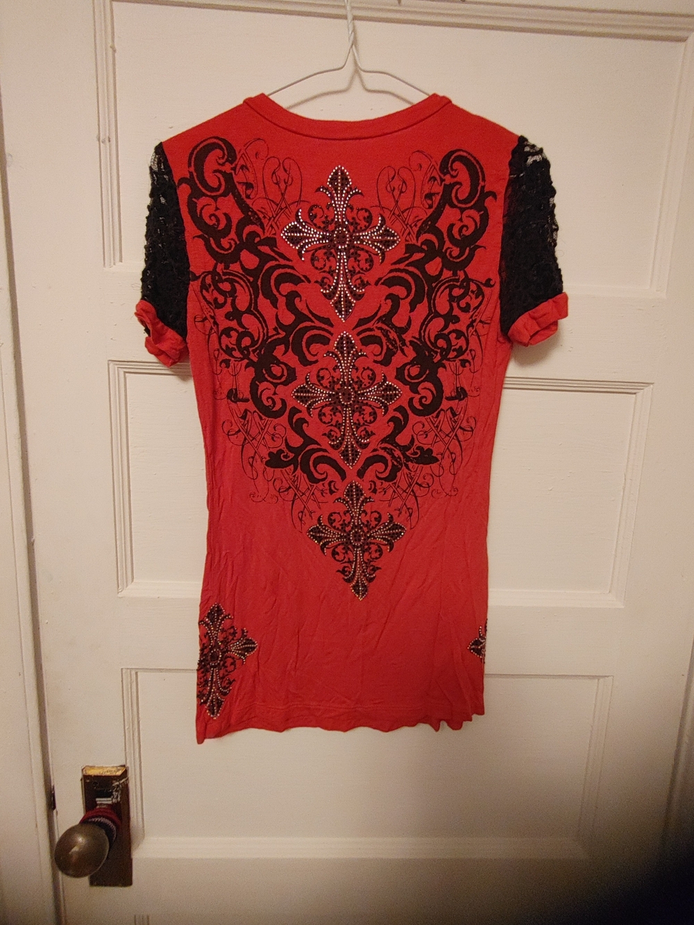 Red/Pink Embellished Short Sleeve Women's Top